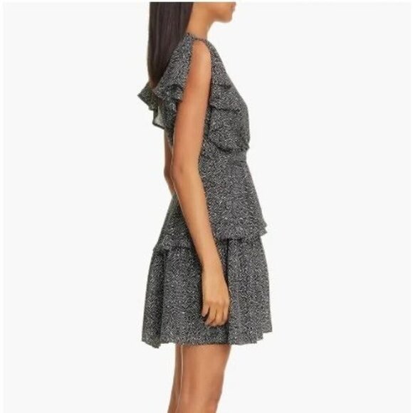 ALC Deep V-Neck Silk Polka Dot Viera Mini Dress Ruffled Flutter Sleeve Women's 2 - Picture 4 of 16